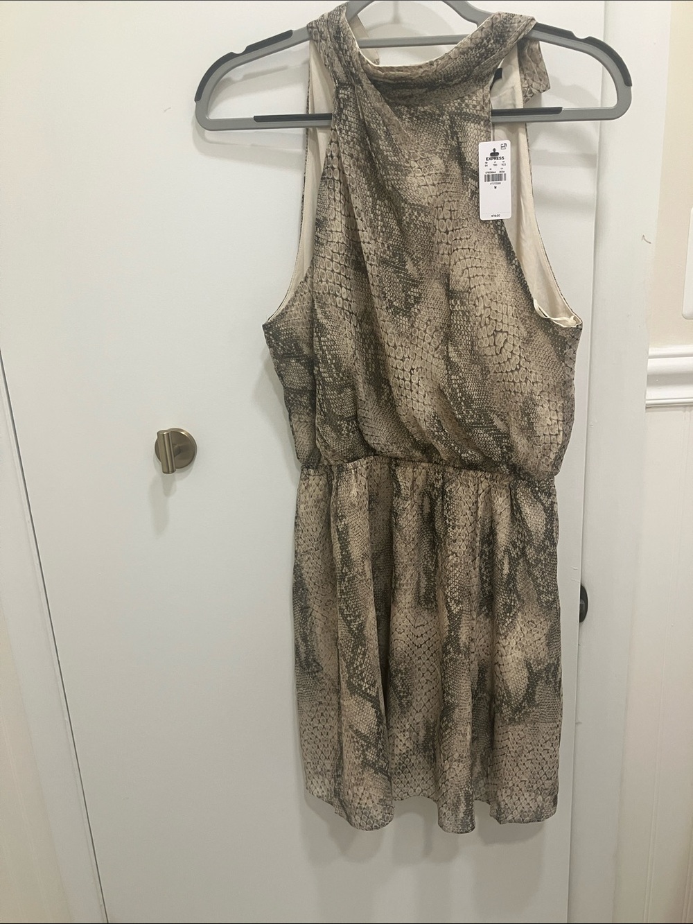Express Beige Snake-Print Mini Dress